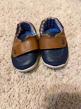 Carter's Navy and Brown Anchor Slip-On Baby Shoes